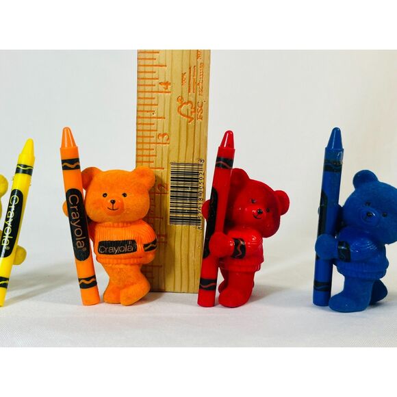 Vintage 1987 Crayola Crayon Flocked Bear Mini Figure Binney & Smith Complete Set - Picture 9 of 9